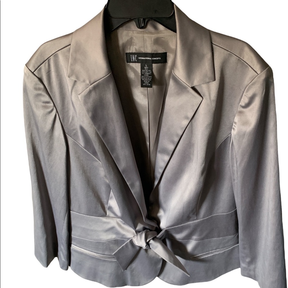 INC International Concepts Silver Jacket with tie Waist Large